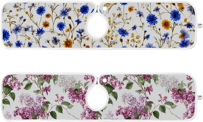Cornflower Sunflower White Pink Lilac Sink Mat by Tatenale