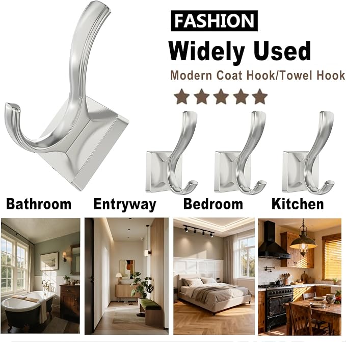 TOFIIGREM Silver Coat Hooks for Wall, Bath Robe Hook for Bathroom, Entryway Hat - Image 2