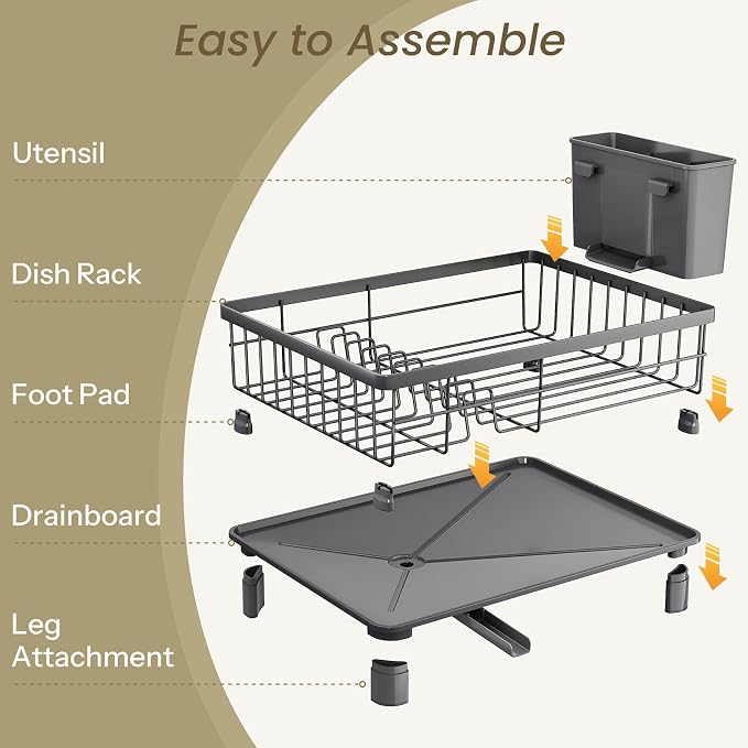 SNTD Dish Drying Rack for Small Kitchen Counter, Rotating Spout & Angled - Image 6