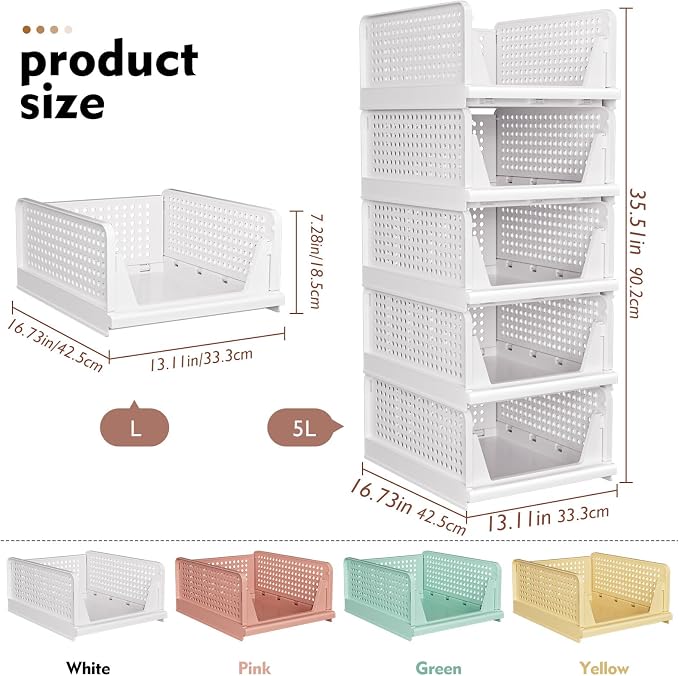 8 Pack Closet Organizers and Storage, Stackable & Foldable Closet Bins - Image 5