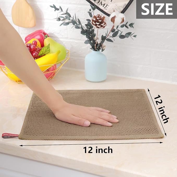 Homaxy 100% Cotton Waffle Weave Kitchen Dish Cloths 6-Pack, Tan | 12 x 12 Inches - Image 5