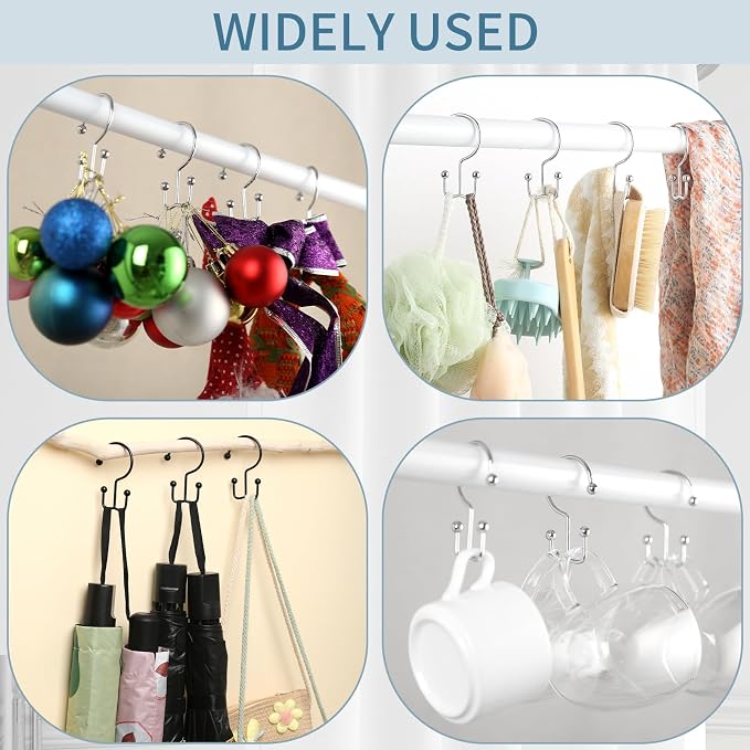 24 Pcs Shower Curtain Hooks, Goowin Shower Curtain Rings, Durable Silver Shower - Image 7