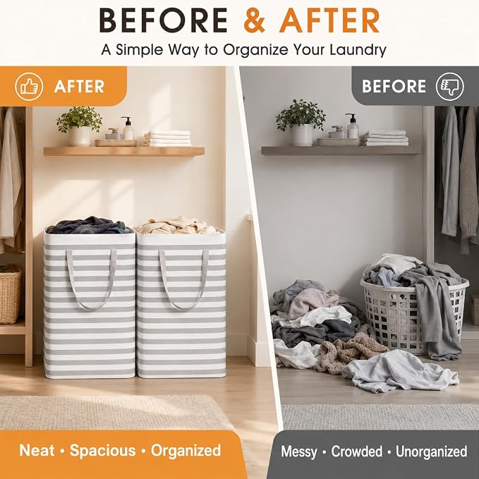 BOOMIBOO 2-Pack Large Laundry Basket, Waterproof Freestanding Laundry Hamper - Image 3