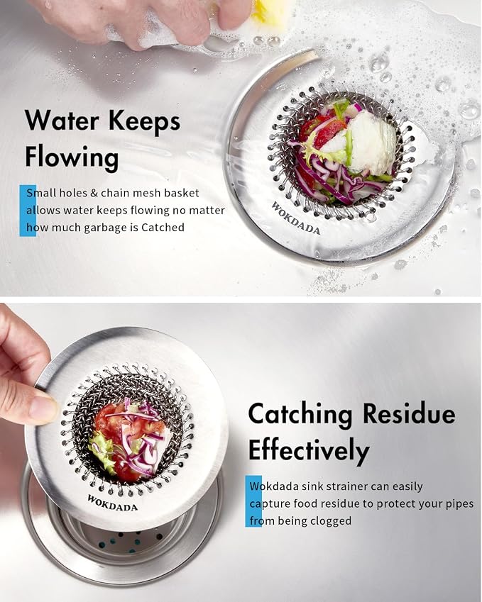 Kitchen Sink Drain Strainer Stopper, Patented Reversible Chain Mesh Basket - Image 5