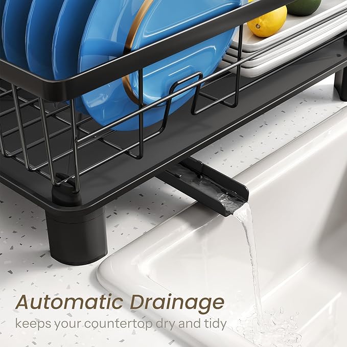 SNTD Dish Drying Rack for Small Kitchen Counter, Rotating Spout & Angled - Image 4
