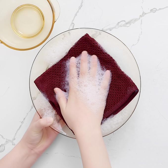 Homaxy 100% Cotton Waffle Weave Kitchen Dish Cloths 24-Pack, Burgundy | 12 x 12 - Image 4