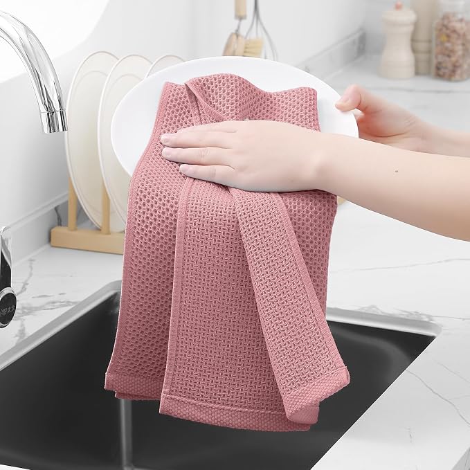Homaxy 100% Cotton Waffle Weave Kitchen Dish Towels 6-Pack, Dried Rose | 13 x - Image 4
