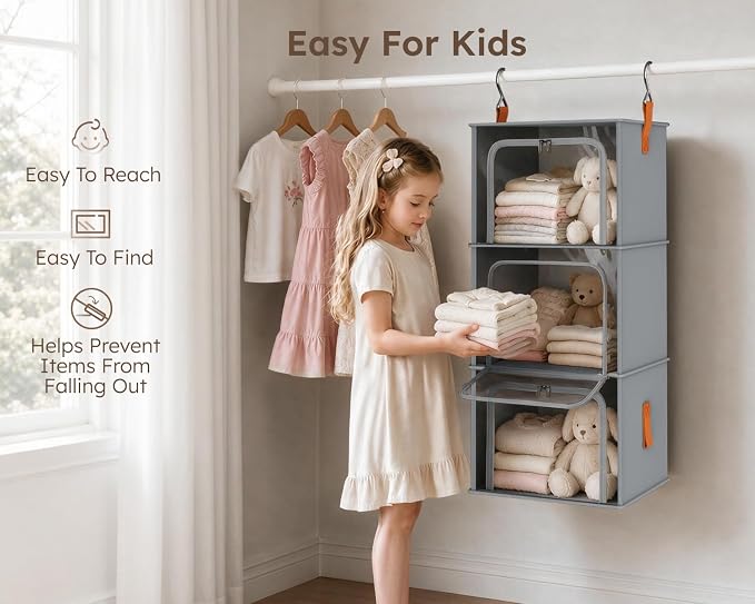 4-Tier Modular Hanging Closet Organizer Shelves Grey | 40.9" Height, 2+2 - Image 7