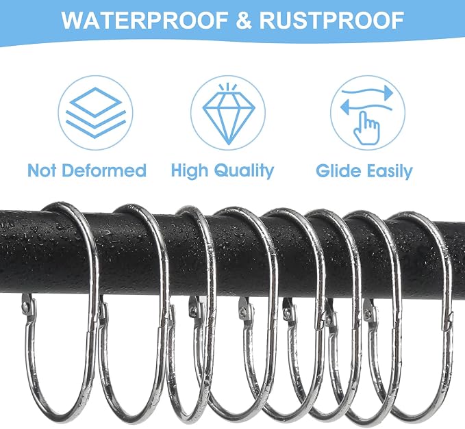 24 Pcs Shower Curtain Rings, Shower Curtain Hooks, Oval Snap Shower Rings - Image 3