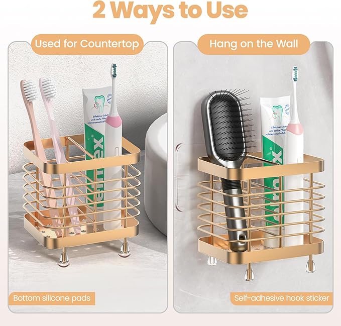 Luxspire Toothbrush Holders for Bathroom, Stainless Steel, 2 Slots, Rose Gold | - Image 2