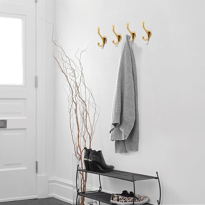 8 Pack Brushed Gold Coat Hooks Wall Mount Heavy Duty Utility Retro Double Hooks - Image 5