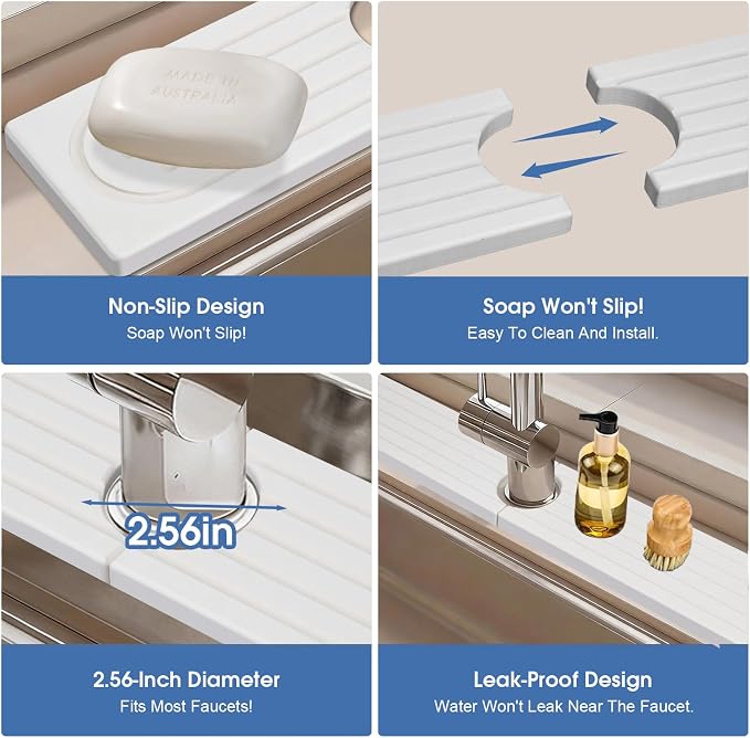 Drying Stone Faucet Mat for Kitchen Sink, Trays Diatomite Quick Dry Around - Image 6