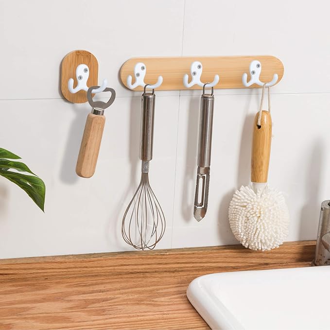 IBosins 8 Pack White Double Prong Coat Hooks Wall Mounted - Image 3