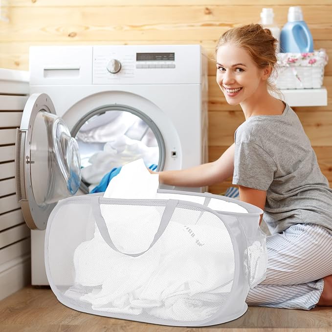Strong Mesh Pop Up Laundry Basket, Collapsible Laundry Hamper - Image 2