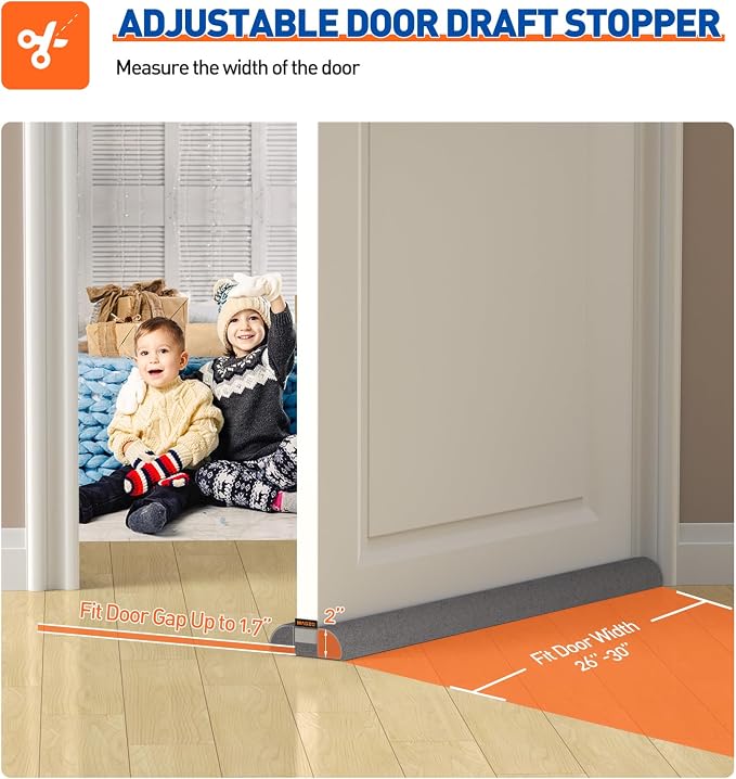 MAGZO Under Door Draft Stopper, 30 Inch Adjustable Door Gap Filler, Dust & - Image 2