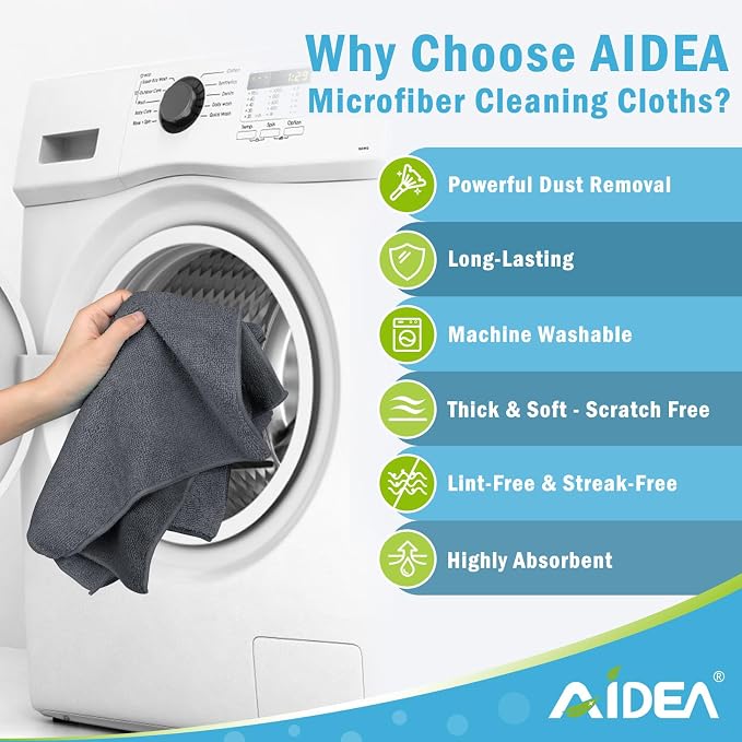 AIDEA Gray Microfiber Cleaning Cloth-100PK, Cleaning Rags 12"x12" Absorbent | - Image 3