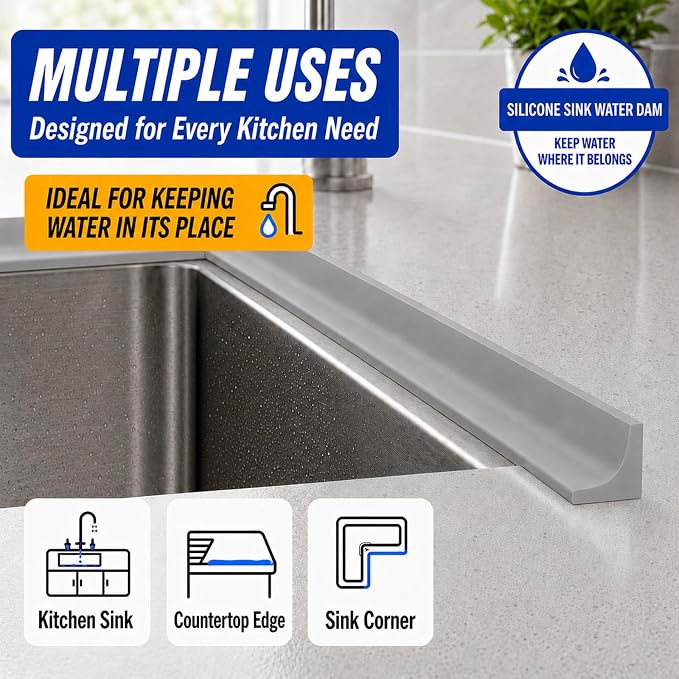 Grey Kitchen Sink Splash Guard and Bathtub Water Barrier, 67 in | Flexible - Image 5