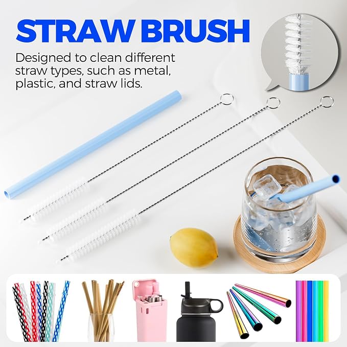 Holikme 6 Pack 4 in 1 Cup Lid Cleaning Brush 3 Straws Bottle Brush, Silicone - Image 4