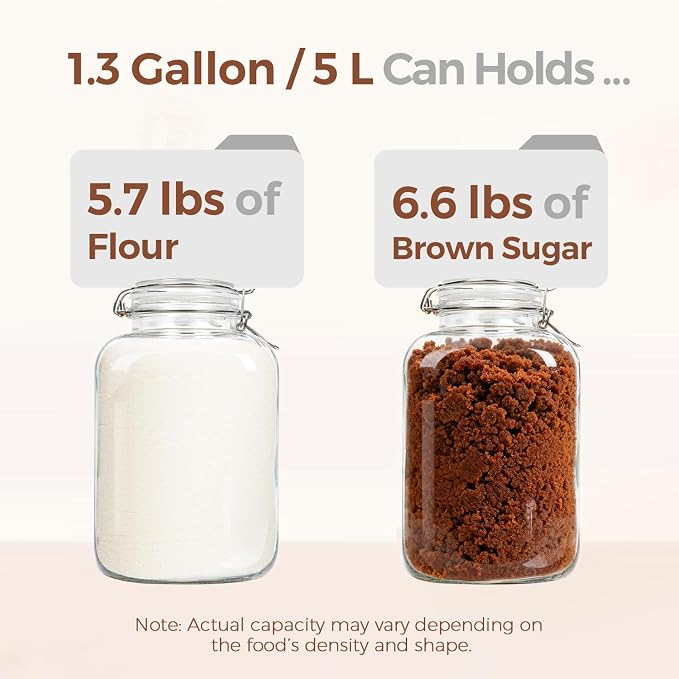 ComSaf Square Glass Jars with Airtight Lid 1.3 Gallon 2 Pack Large Canister | - Image 3