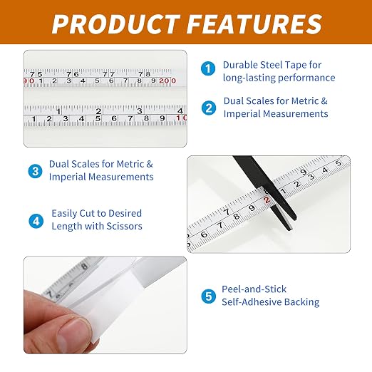 2-Pack Steel Self-Adhesive Measuring Tape, 100cm/39Inch - Image 3