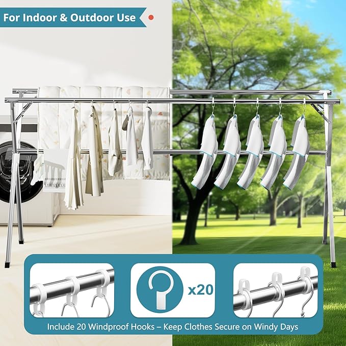 95 Inches Clothes Drying Rack, Drying Rack Clothing Folding Indoor Outdoor - Image 4