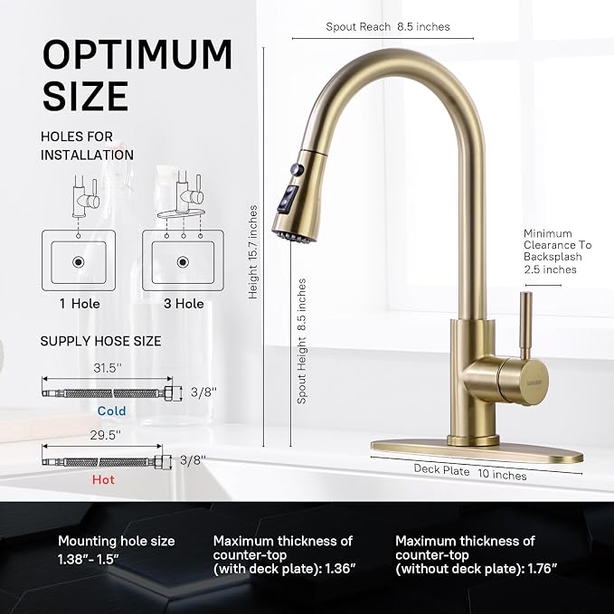 WEWE Pull-Down Kitchen Faucet, 3-Mode Sprayer, High Arc | 360° Swivel, SUS 304 - Image 2