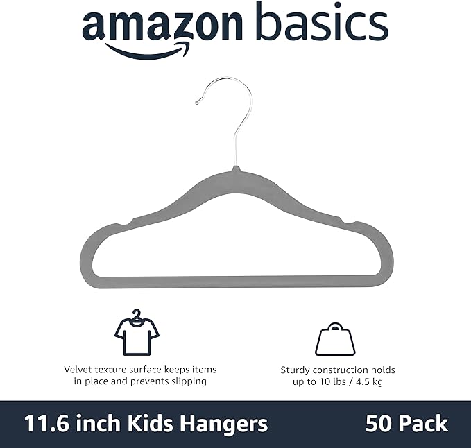Amazon Basics Kids Space Saving Velvet Non-Slip Clothes Hangers - Image 2
