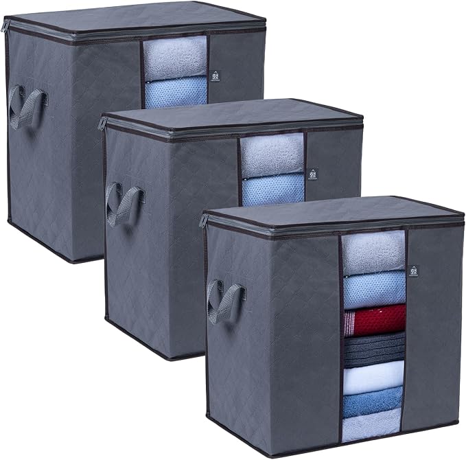 VENO 3 Pack X-Large Clothes Storage Bag w/ Reinforced Handle 24 Gallon | Thick by Veno