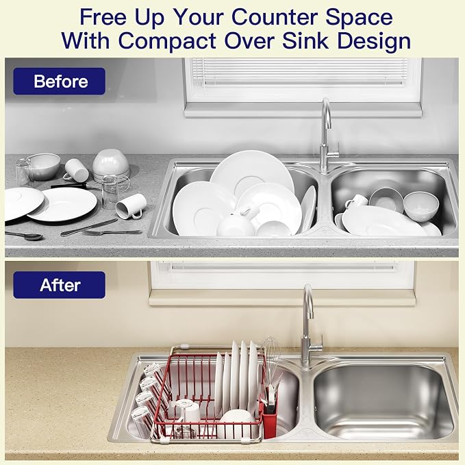 Red Dish Drying Rack Over Sink - Image 2