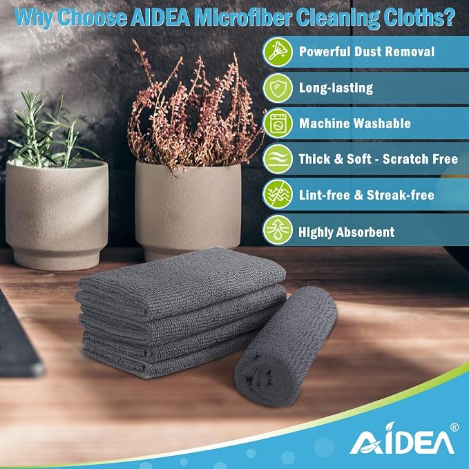 AIDEA Microfiber Cleaning Cloth Grey-100PK, Soft Absorbent Rags, Microfiber - Image 2