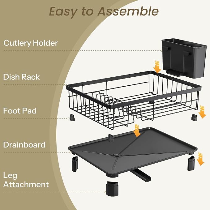 SNTD Dish Drying Rack for Small Kitchen Counter, Rotating Spout & Angled - Image 7