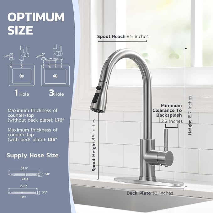 WEWE Kitchen Faucet with Soap Dispenser Set, Brushed Nickel | 3-Mode Sprayer - Image 3