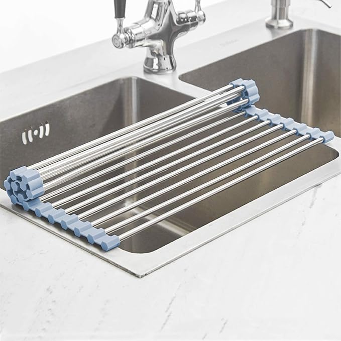 Over The Sink Dish Drying Rack, Stainless Steel Roll Up Dish Drying Rack - Image 6