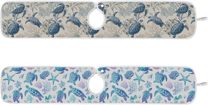 Line Art Turtles Starfish Coral Sink Mat by Tatenale