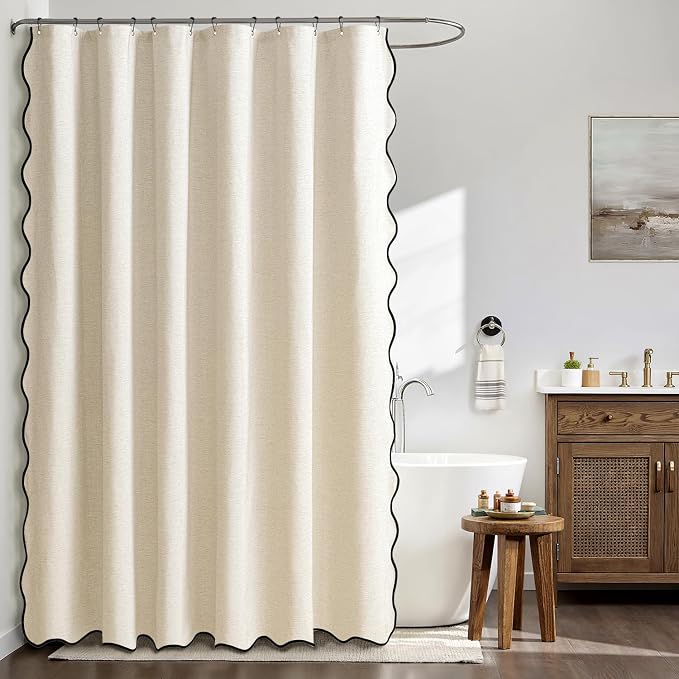 MIULEE 72"x96" Extra Long Scalloped Linen Shower Curtain Ivory - Image 3