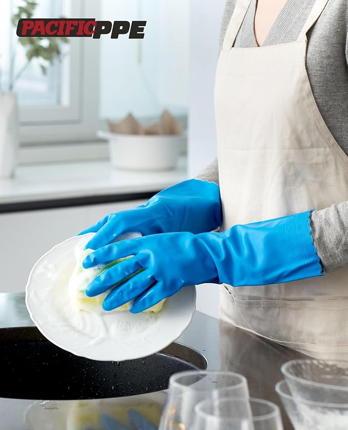 PACIFIC PPE 2 Pairs Cleaning Gloves, Cotton Liner, Small | Waterproof - Image 7