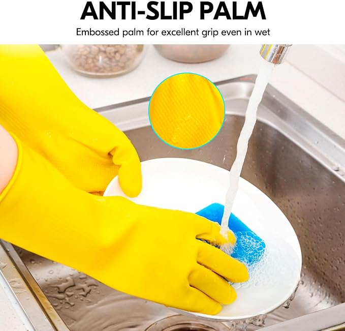 Vgo... Latex Reusable Household Gloves, Cleaning Gloves, Long Cuff | yellow - Image 3