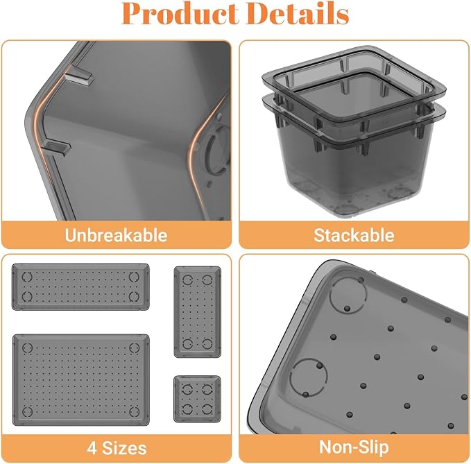 SpaceHacks 15 PCS Plastic Drawer Organizer Set, Drawer Storage Trays | 4-Size - Image 4