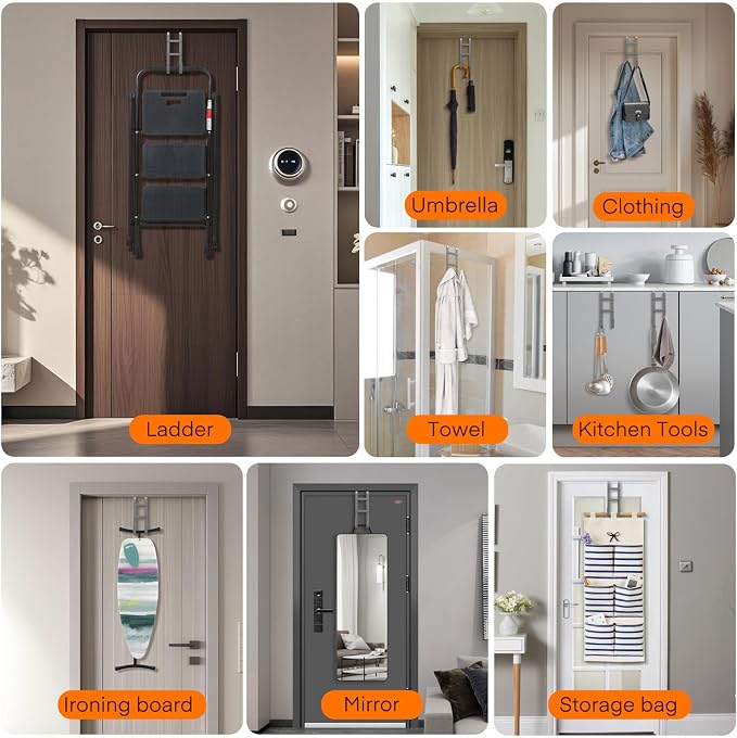 FYY Over the Door Hooks, Double-Hanger 4 Pack, Fits Doors 1.6" Grey | Heavy - Image 5