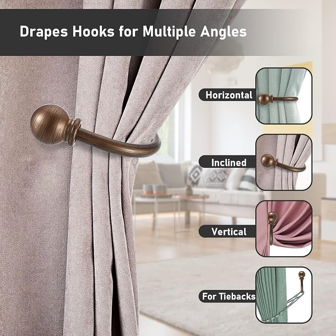 Sumnacon Curtain Holdbacks 2 Pcs Wall Mounted Curtain Tiebacks - Image 7