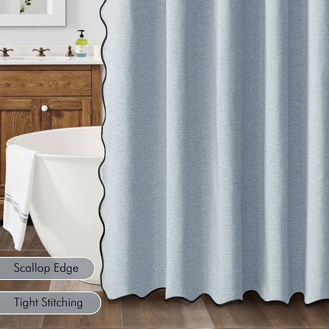 MIULEE 72"x84" Extra Long Scalloped Linen Shower Curtain Light Blue - Image 5