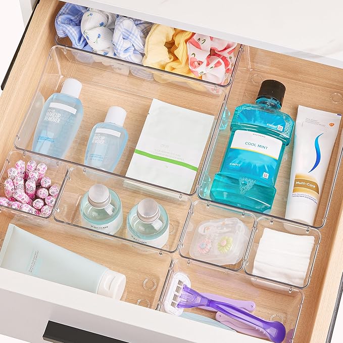 Vtopmart 44 PCS Clear Plastic Drawer Organizers Set, Vanity Organizer Trays | - Image 7