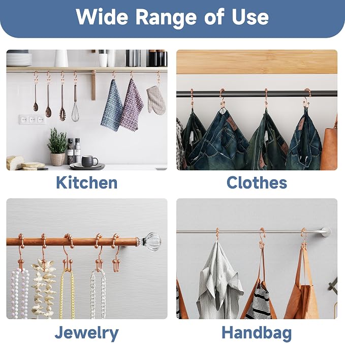 Titanker Shower Curtain Hooks Rings Rust Resistant Metal Double Glide Shower - Image 5
