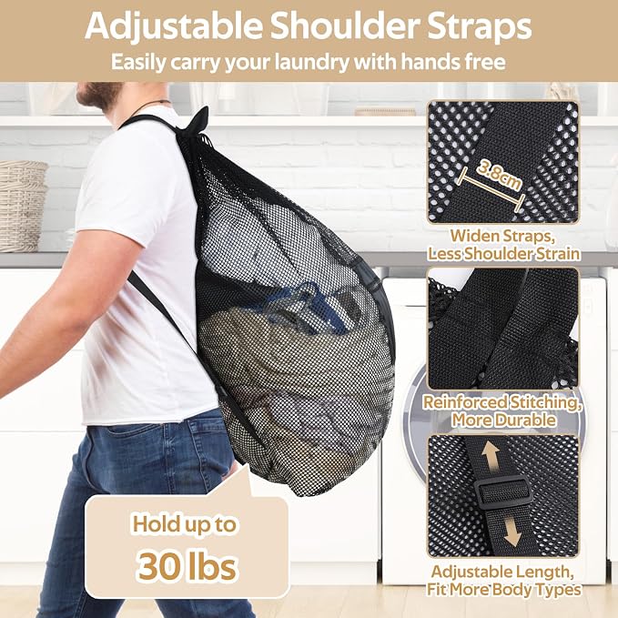 OTraki Laundry Bag Backpack 24x27 Inch Heavy Duty Mesh Laundry Bag Travel - Image 8