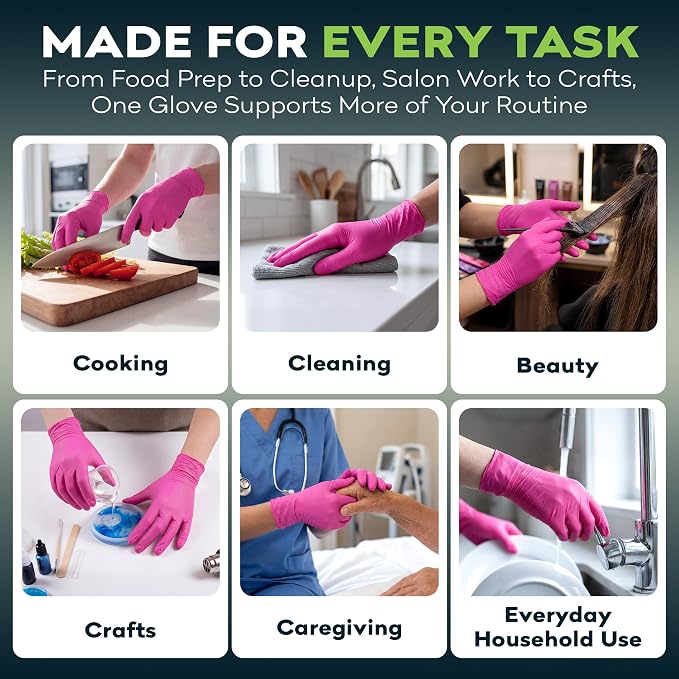 FifthPulse Fuchsia Hot Pink Nitrile Disposable Gloves -3 Mil Medical Exam - Image 7