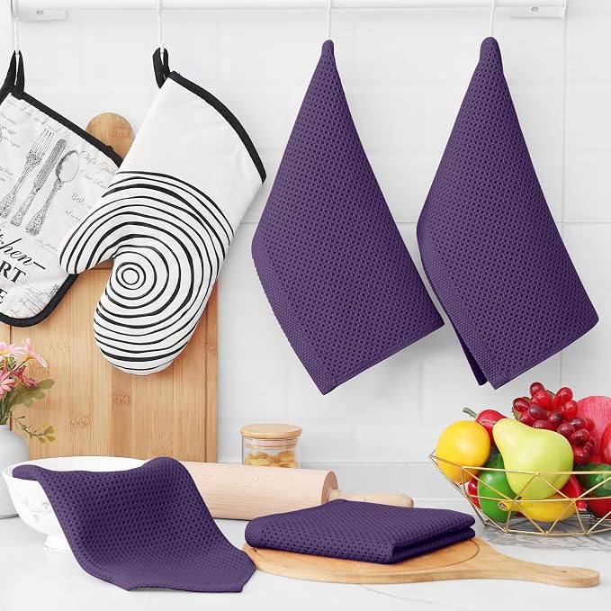 Homaxy 100% Cotton Waffle Weave Kitchen Dish Cloths 12-Pack, Eggplant | 12 x 12 - Image 6