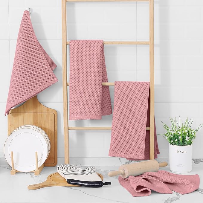 Homaxy 100% Cotton Waffle Weave Kitchen Dish Towels 6-Pack, Dried Rose | 13 x - Image 6