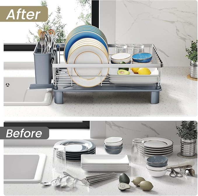 SNTD Dish Drying Rack for Small Kitchen Counter, Rotating Spout & Angled - Image 8