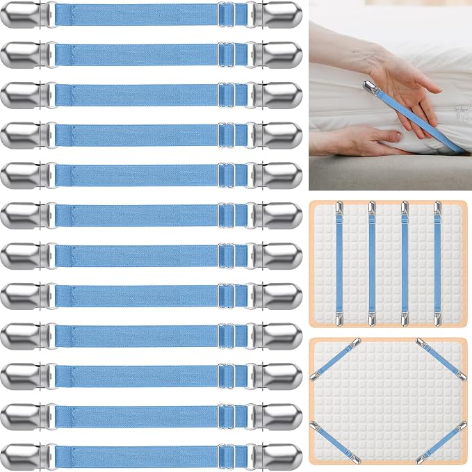 Boao 12 Pcs Bedsheet Strap Elastic Clip, Sky Blue, 4-8 Inch Length | Sturdy - Image 3