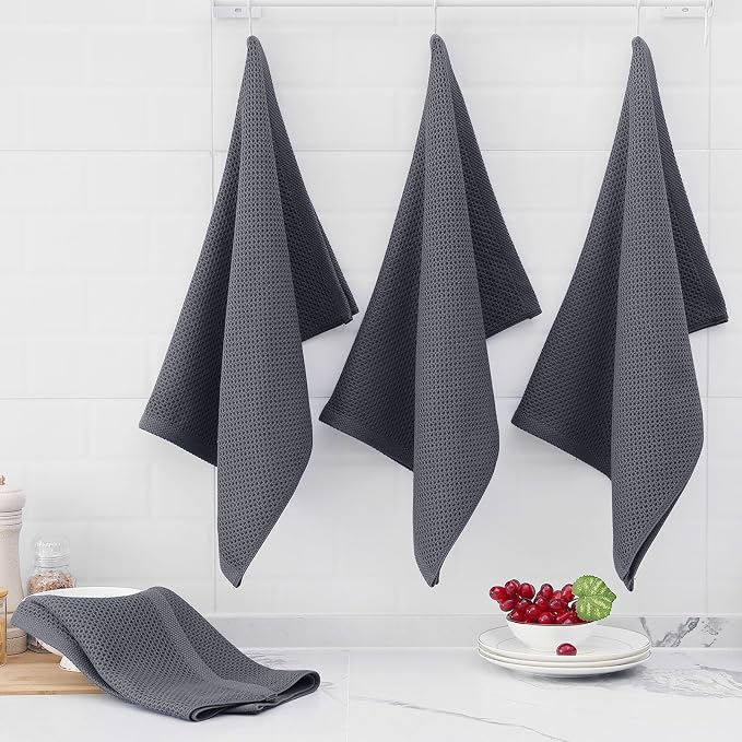 Homaxy 100% Cotton Oversized Waffle Weave Kitchen Towels 6-Pack, Dark Grey | 20 - Image 6